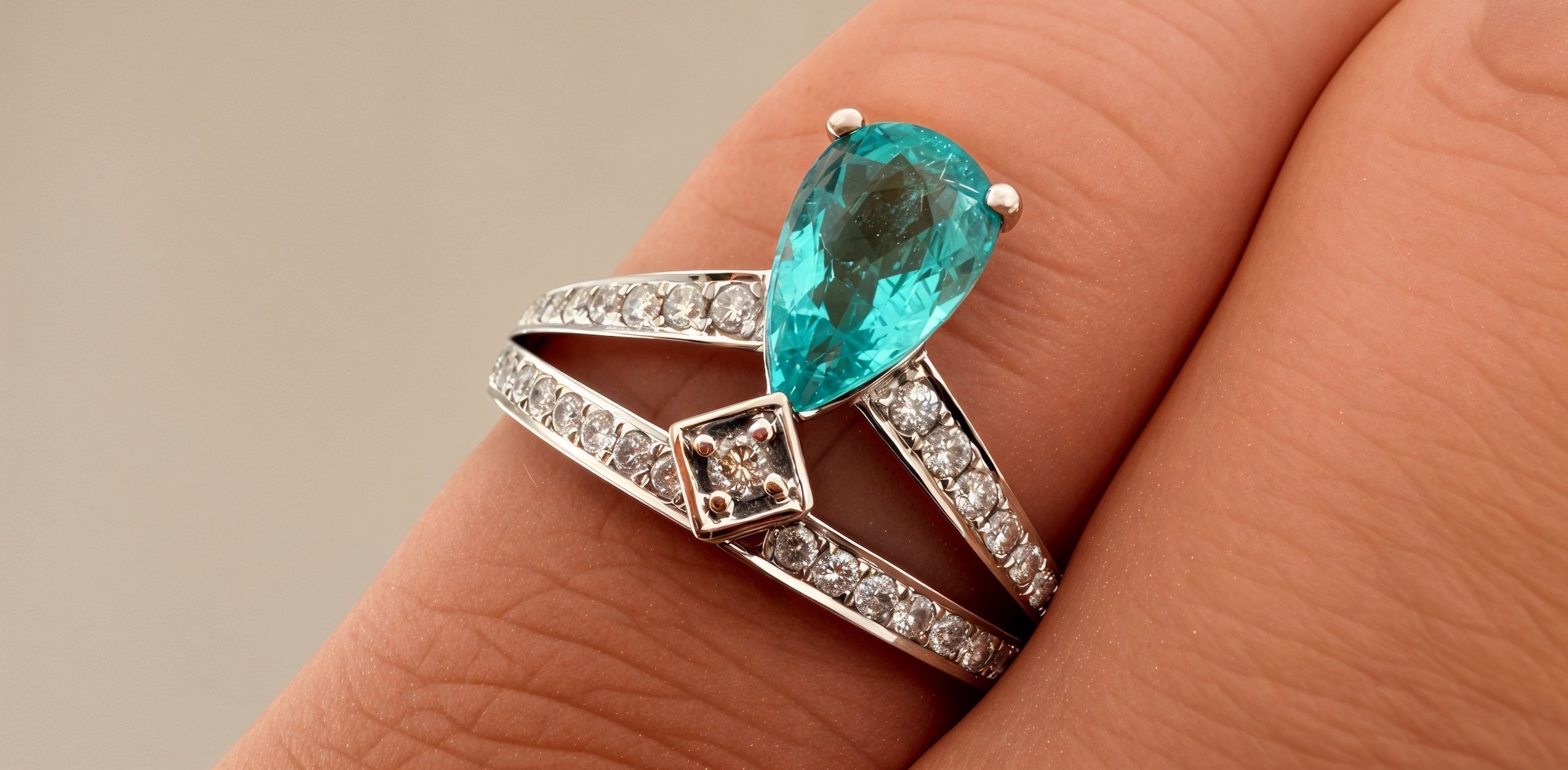 Zlatý prsten s neonovou paraíbou a diamanty